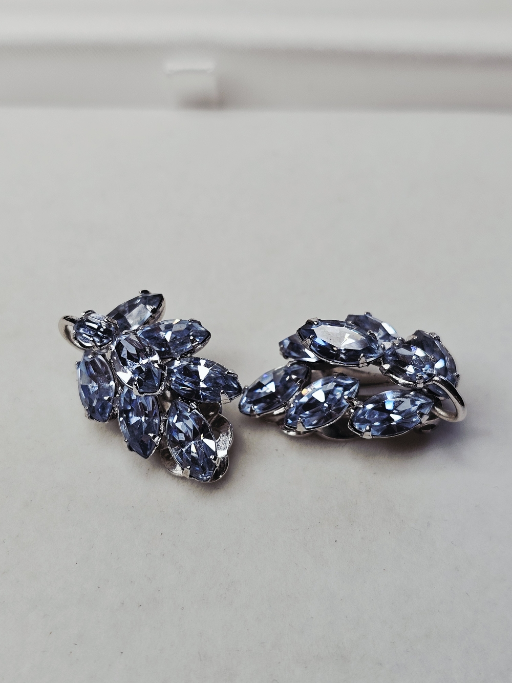 Sherman Blue Crystal Cluster Clip-On Earrings